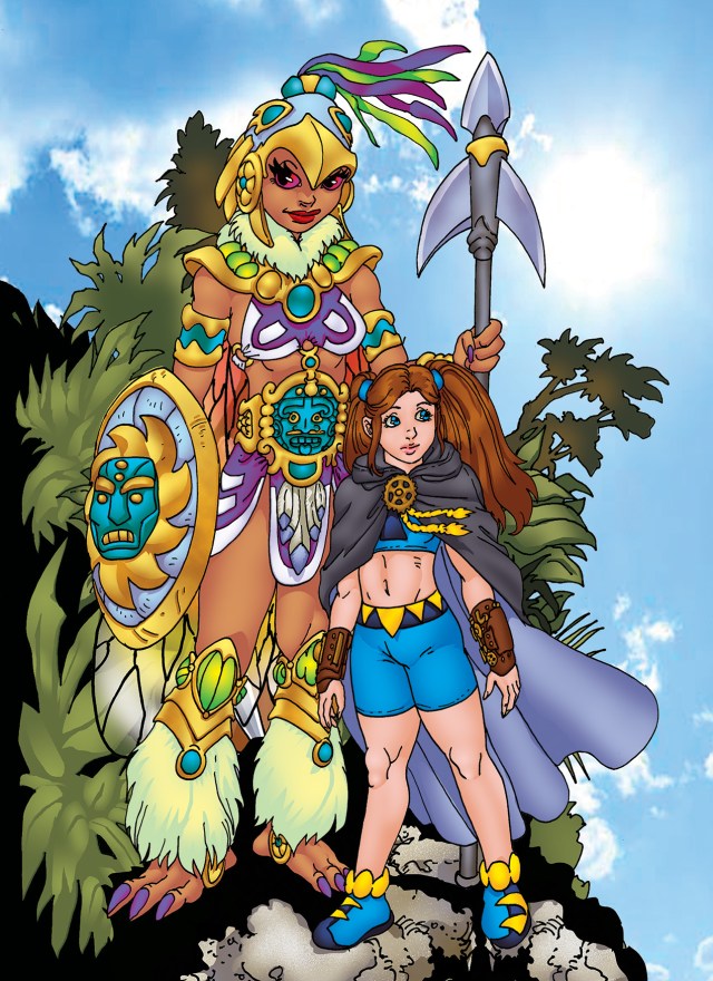 The Hiding Girl, Celeste, standing beside a Shimmer Warrior.