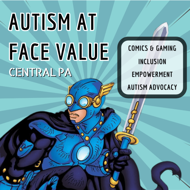 Comic book character in action pose with sword.